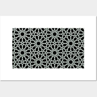 Black and Grey  Star Moroccan Star Pattern Posters and Art